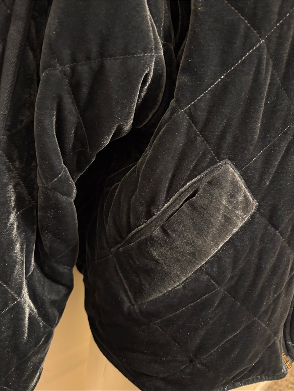 Avec Les Filles Quilted Velvet Full-Zip Jacket - Navy - Picture 2 of 5